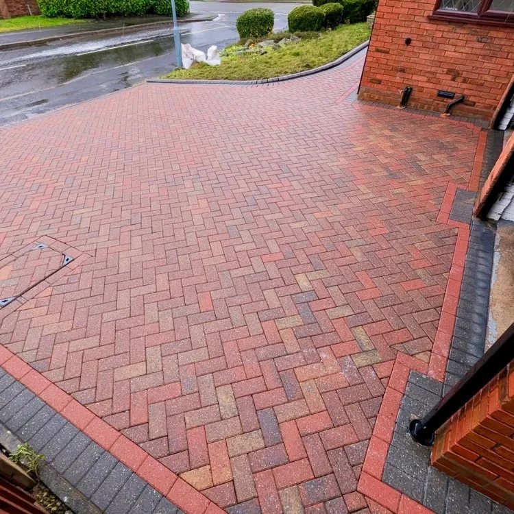 Red block paving, driveway clean, by Hydra Restore