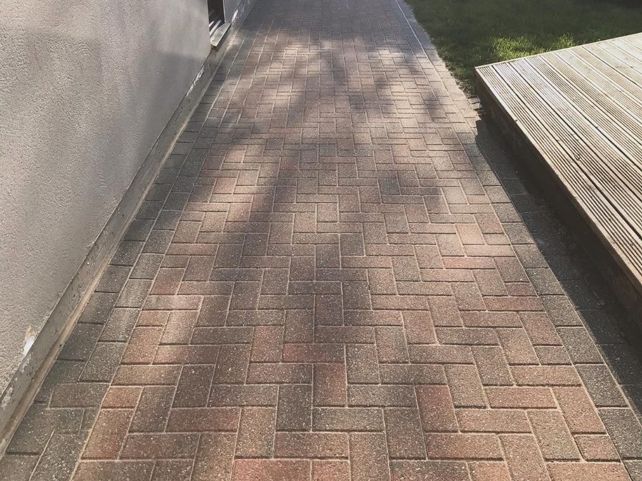 The same block paved path after pressure washing by Hydra Restore
